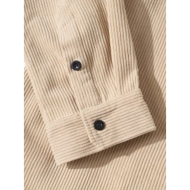 Men's Retro Corduroy Shirt Top Turn-Down Collar Long Sleeve Closure Regular Fit Solid Male Casual Shirt For Daily