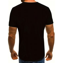 Retro Letter Print, Men's Graphic Design Crew Neck Active T-shirt, Casual Comfy Tees Tshirts For Summer, Men's Clothing Tops For Daily Gym Workout Running