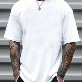 Classic Design Black Solid Top Casual Mid Stretch Short Sleeve Crew Neck Graphic T-shirt, Men's Tee For Summer Outdoor