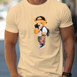 Cool Dressing Down Teddy Bear Print T Shirt, Tees For Men, Casual Short Sleeve Tshirt For Summer Spring Fall, Tops As Gifts