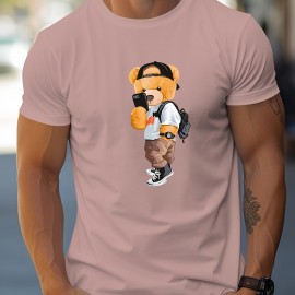 Cool Dressing Down Teddy Bear Print T Shirt, Tees For Men, Casual Short Sleeve Tshirt For Summer Spring Fall, Tops As Gifts