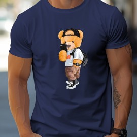Cool Dressing Down Teddy Bear Print T Shirt, Tees For Men, Casual Short Sleeve Tshirt For Summer Spring Fall, Tops As Gifts