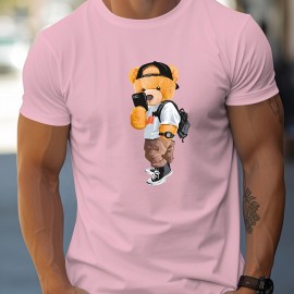 Cool Dressing Down Teddy Bear Print T Shirt, Tees For Men, Casual Short Sleeve Tshirt For Summer Spring Fall, Tops As Gifts
