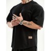 Men's Solid Creative Loose Top, Casual Slightly Stretch Short Sleeve Crew Neck Running Fitness Sports T-shirt, Men's Clothes For Summer Outdoor