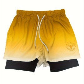 2-in-1 Double Layer Shorts With Inner Zipper Pocket, Men's Mid Stretch Sports Shorts For Summer Gym Workout Training