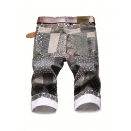 Men's Casual Stars Print Trendy Cotton Jean Shorts Shopping Dating Mid Pants