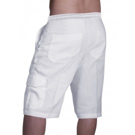 Classic Design Cotton Cargo Shorts, Men's Casual Multi Pocket Waist Drawstring Cargo Shorts For Summer Outdoor