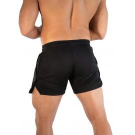 Men's Breathable Solid Shorts With Pockets, Summer Drawstring Elastic Waist Shorts For Running, Fitness, Training