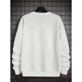 Men's Pullover Round Neck Long Sleeve Sweatshirt Green Badge Pattern Loose Casual Top For Autumn Winter Men's Clothing As Gifts